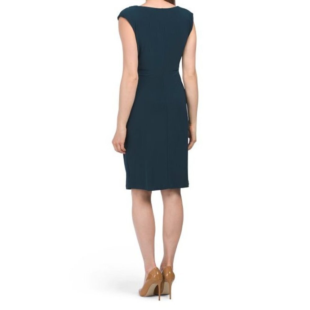 Anne Klein Womens Teal Green Cowl Neck Cap Sleeve Sheath Midi Dress Sz 12 New - Picture 2 of 7